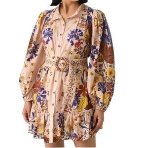 Farm Rio Pink Beauty Bouquet Puff Sleeve Mini Dress Small New with Tag